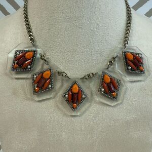 J Crew Lucite Red Orange Beaded Statement Necklace